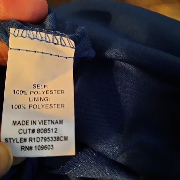 Chris McLaughlin Womens Metallic Chevron Boho Dress Blue Gold Bell Sleeve Size 8 - Picture 8 of 9